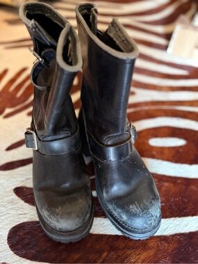 Skechers Black Leather Buckle Engineer Motorcycle Biker Punk Greaser Boots 7.5